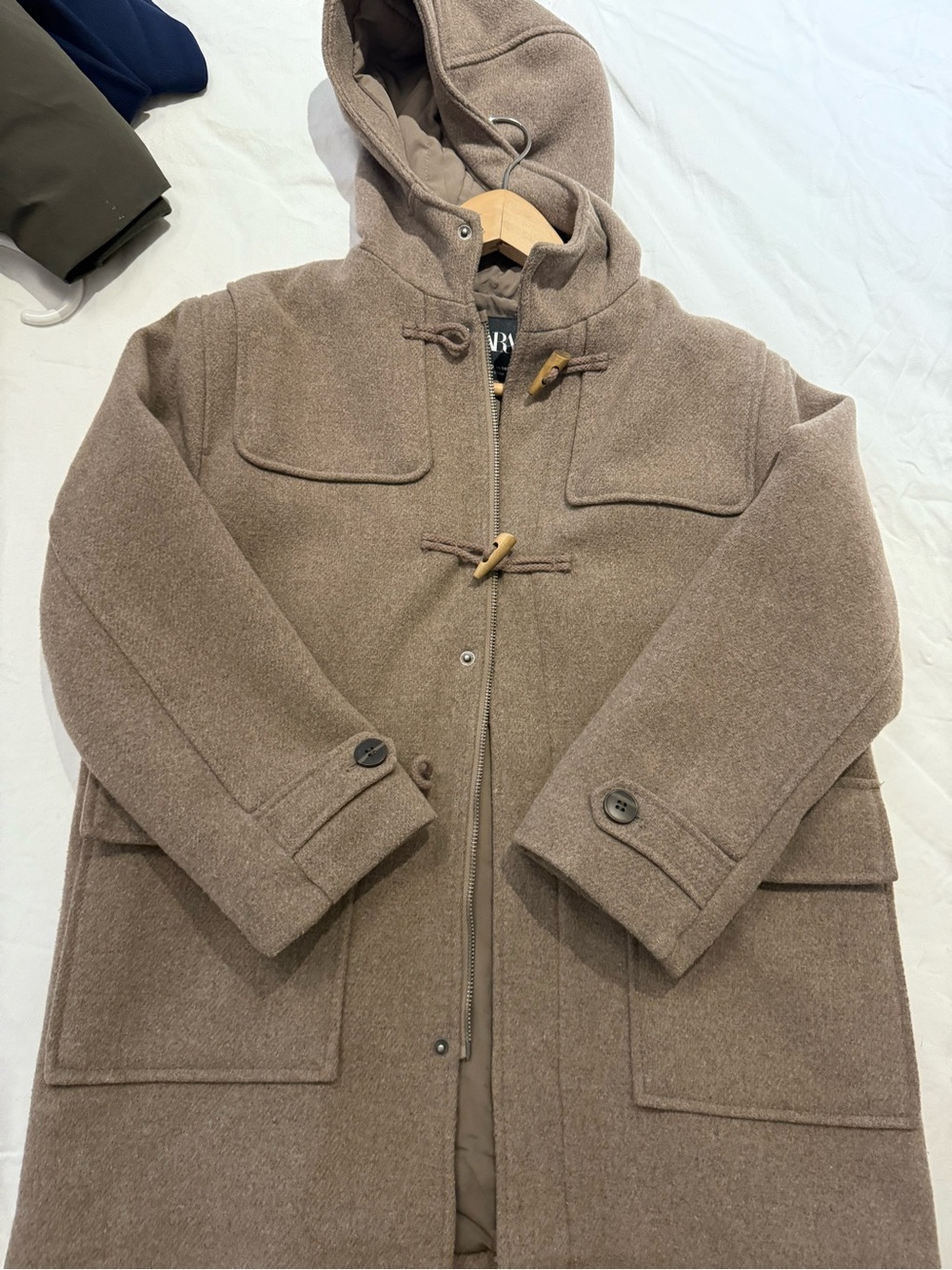 Zara Kids Hooded Pea Coat in Taupe Brown